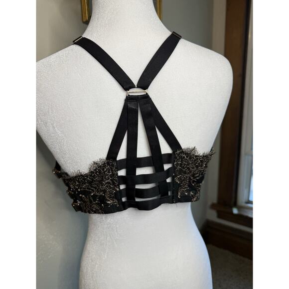 Victoria’s Secret Very Sexy Push-Up Bra 36C Black Beige Lace Strappy Back Sexy - Picture 2 of 7